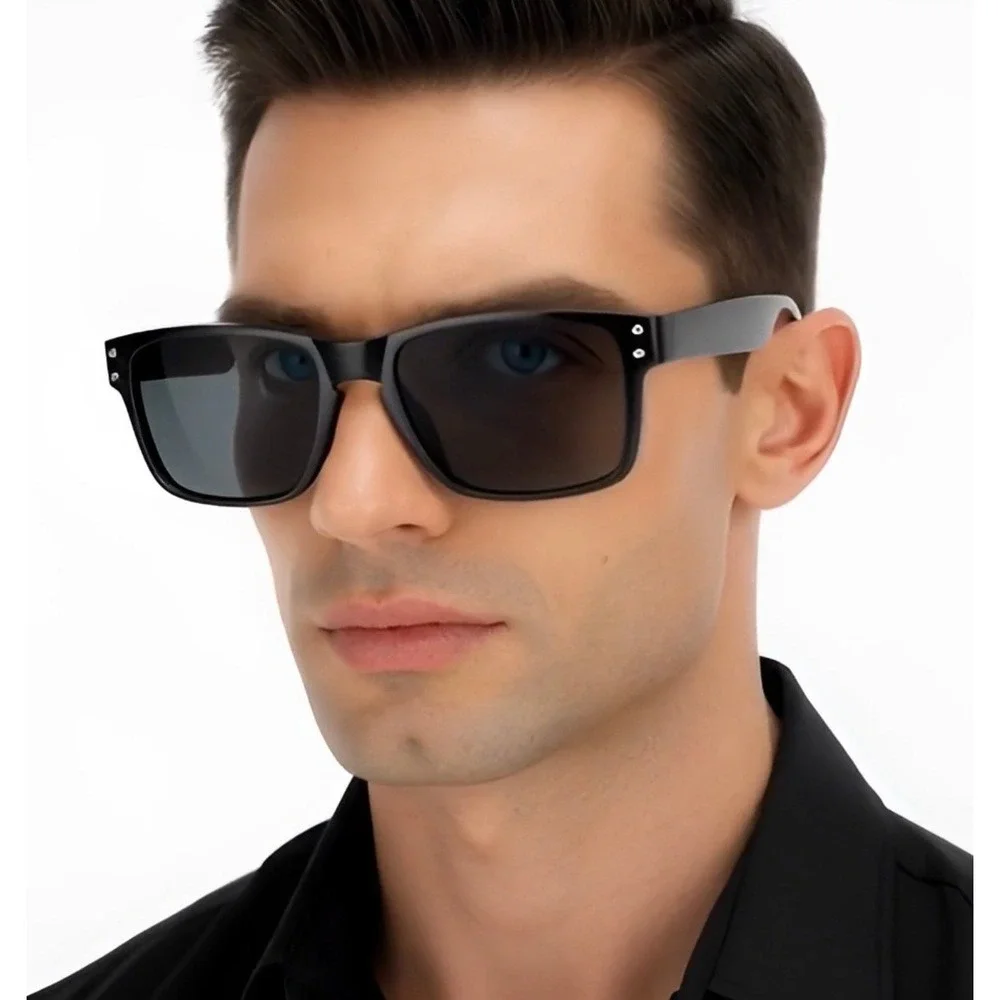 Black Square Sunglasses Men's Fashion Eyewear UV Protection Polarized Lens Gafas